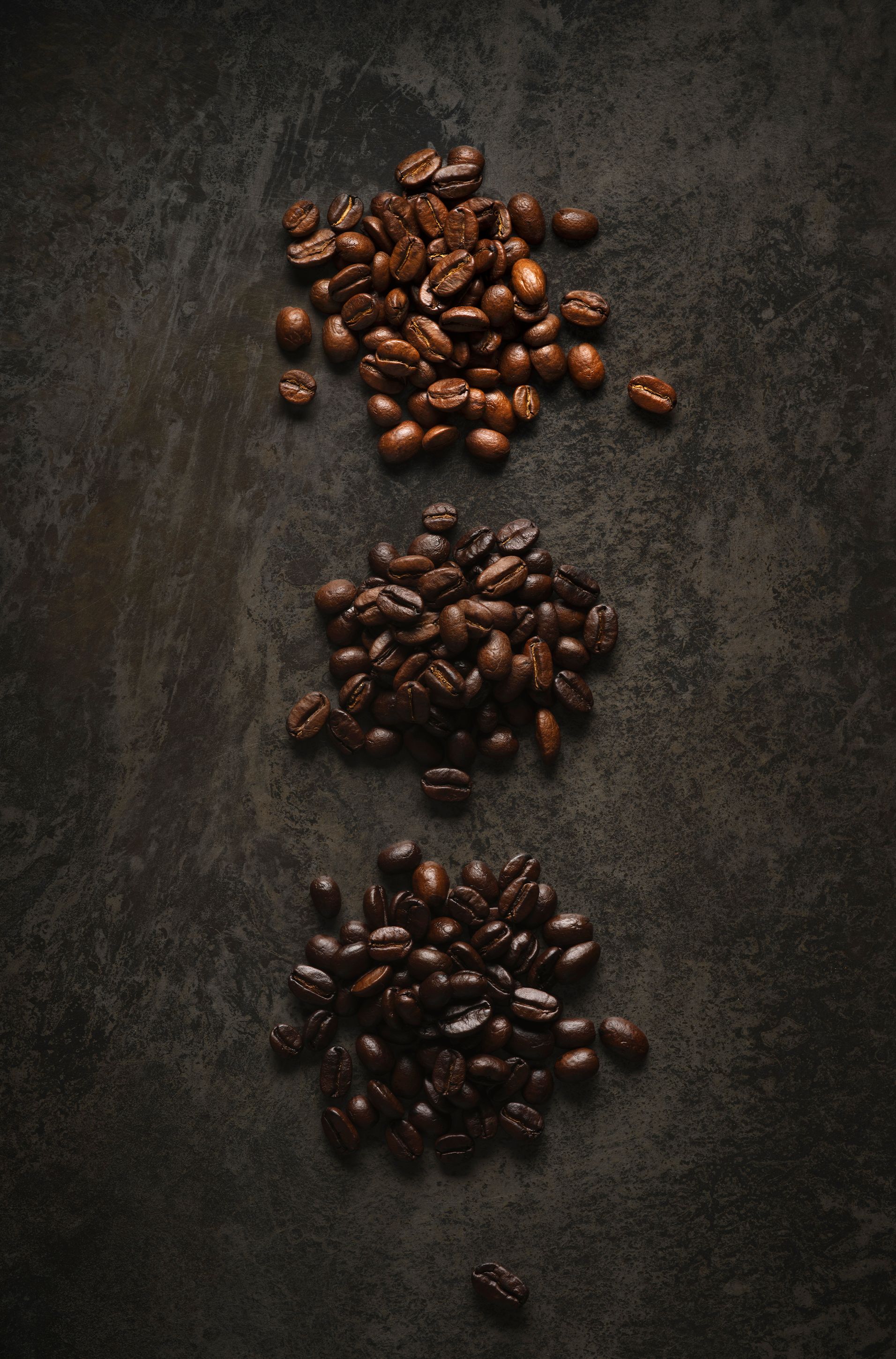 Light, medium and dark Coffee beans