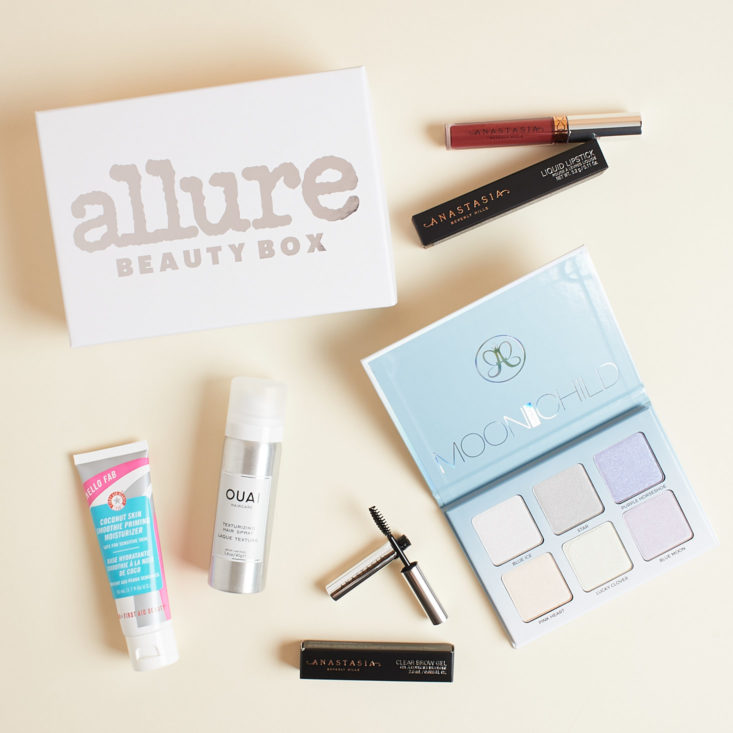 Allure Beauty box with makeup and skincare items 