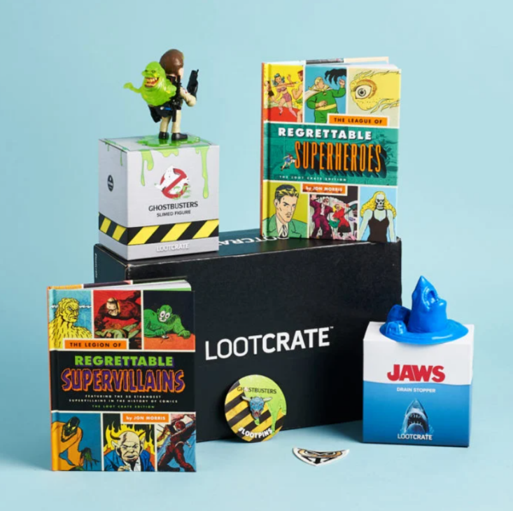 Megan's Loot Crate box came with items like collectibles of Ghostbusters, Jaws, and Blade Runner.